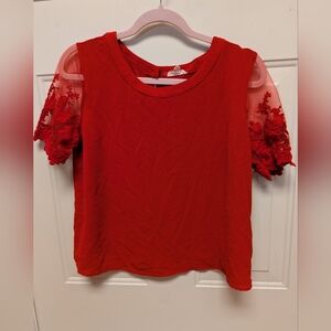 Elegant Red Lace Sleeve Women's Top
